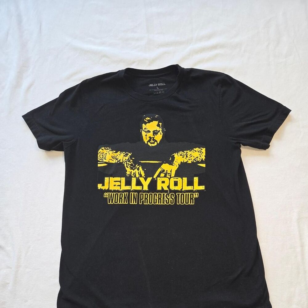 Jelly Roll Work In Progress Tour T Shirt Mens Size L Black Country Rap Concert
